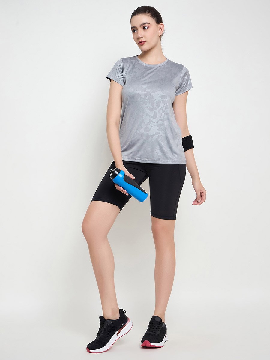 Grey Comfort Fit Camouflage Print Active T-Shirt