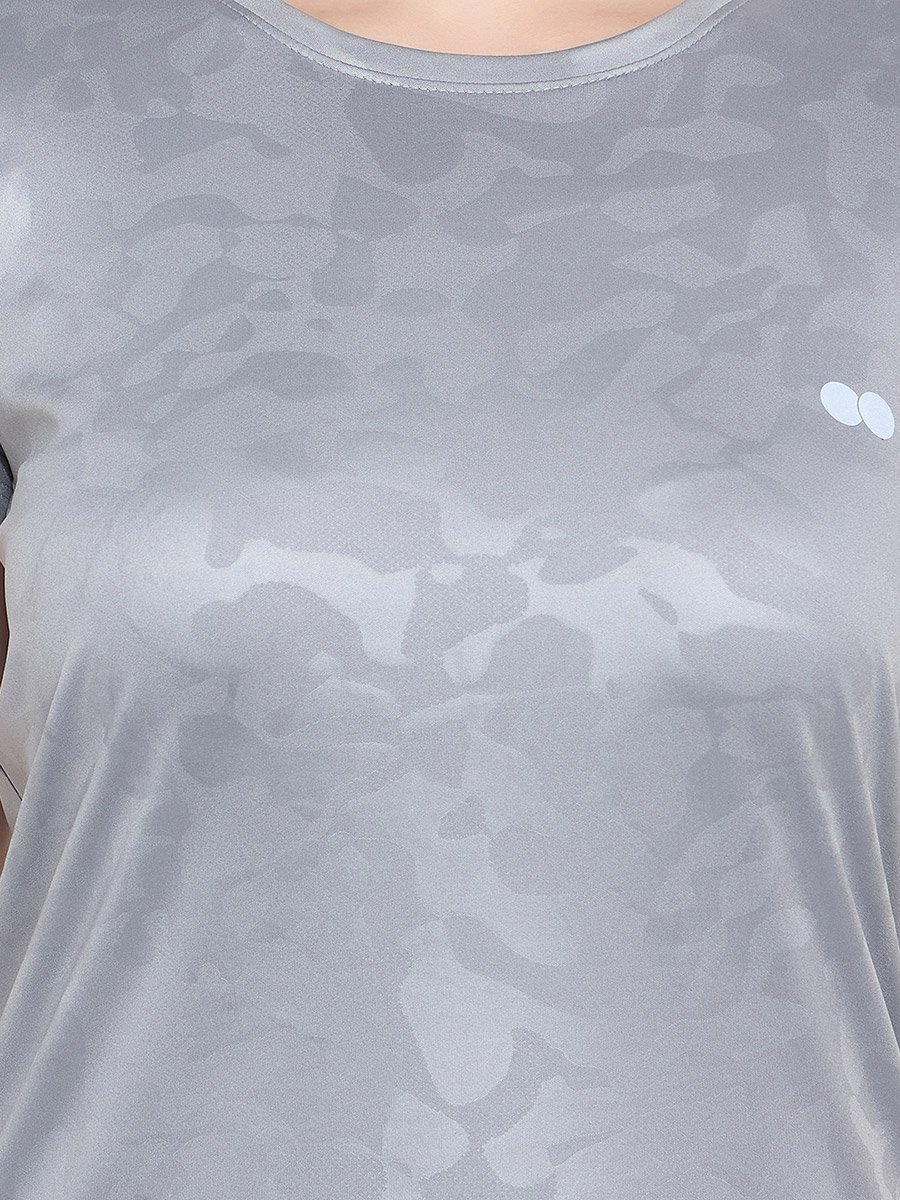 Grey Comfort Fit Camouflage Print Active T-Shirt