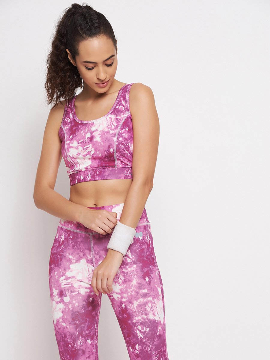 Medium Impact Padded Non-Wired Marble Print Sports Bra