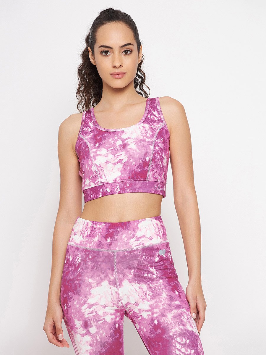 Medium Impact Padded Non-Wired Marble Print Sports Bra