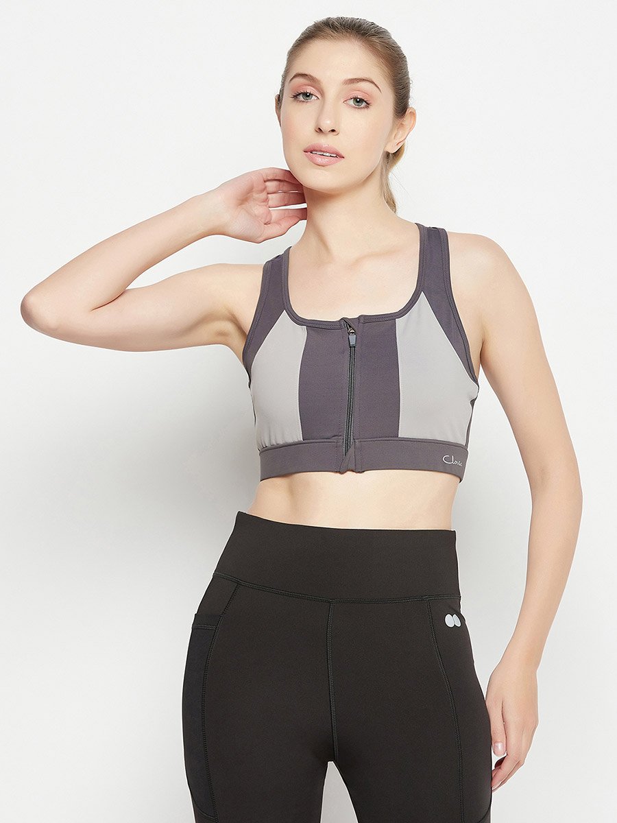 Medium Impact Padded Color Block Racerback Sports Bra