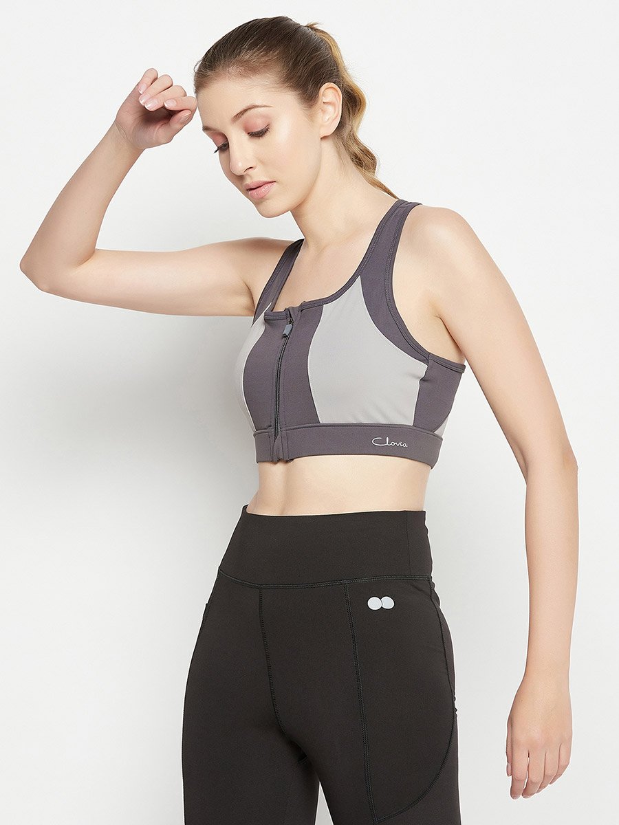 Medium Impact Padded Color Block Racerback Sports Bra