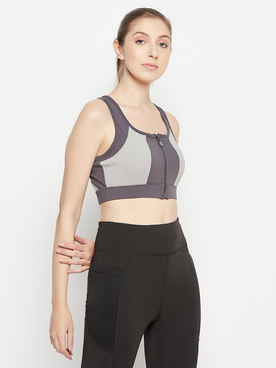 Medium Impact Padded Color Block Racerback Sports Bra