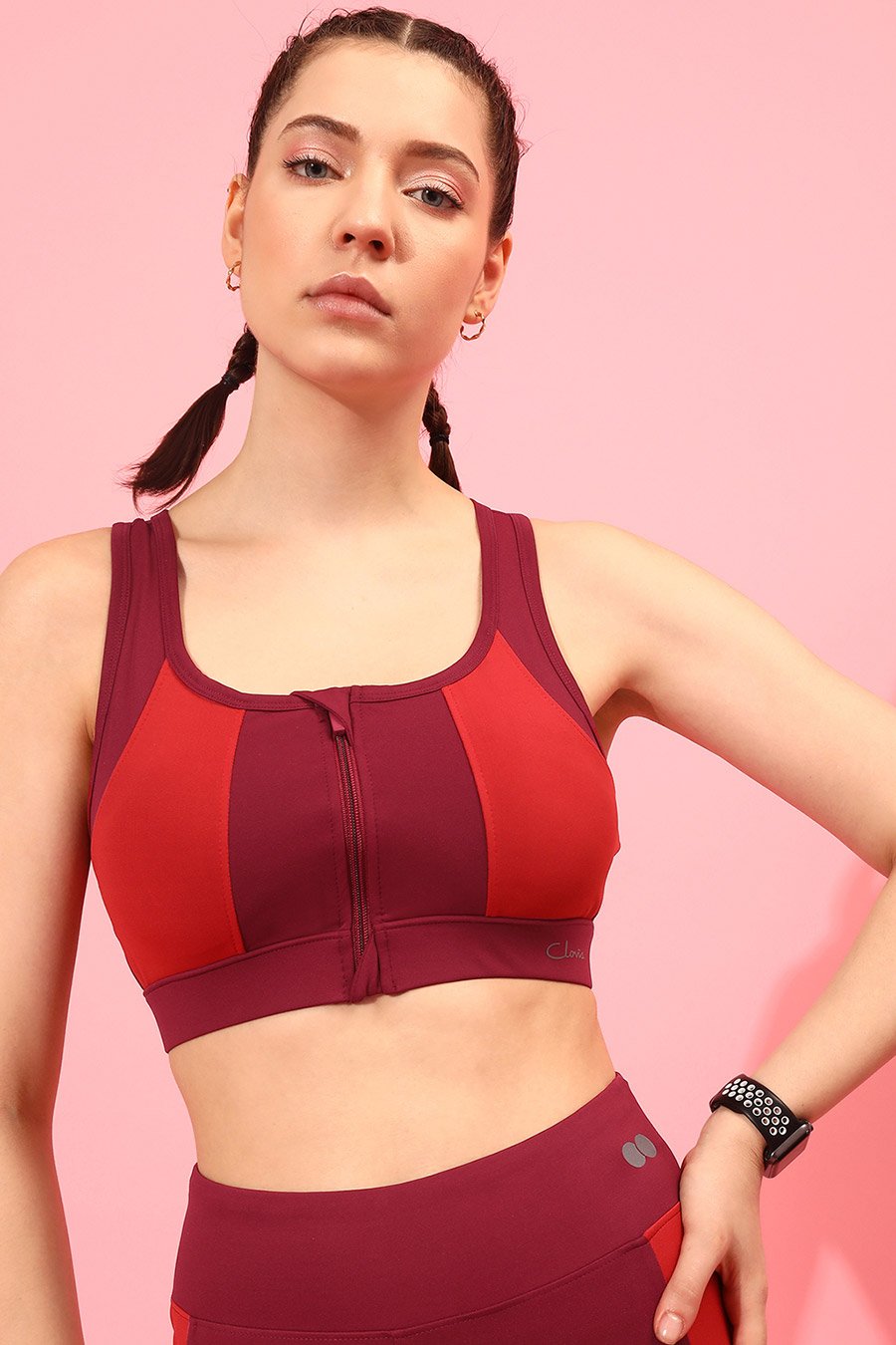 Medium Impact Padded Color Block Racerback Sports Bra