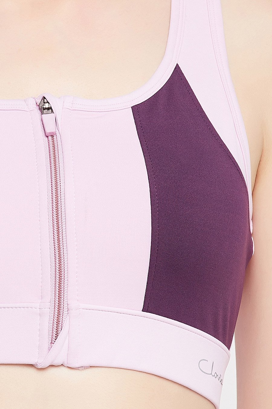 Medium Impact Padded Color Block Racerback Sports Bra