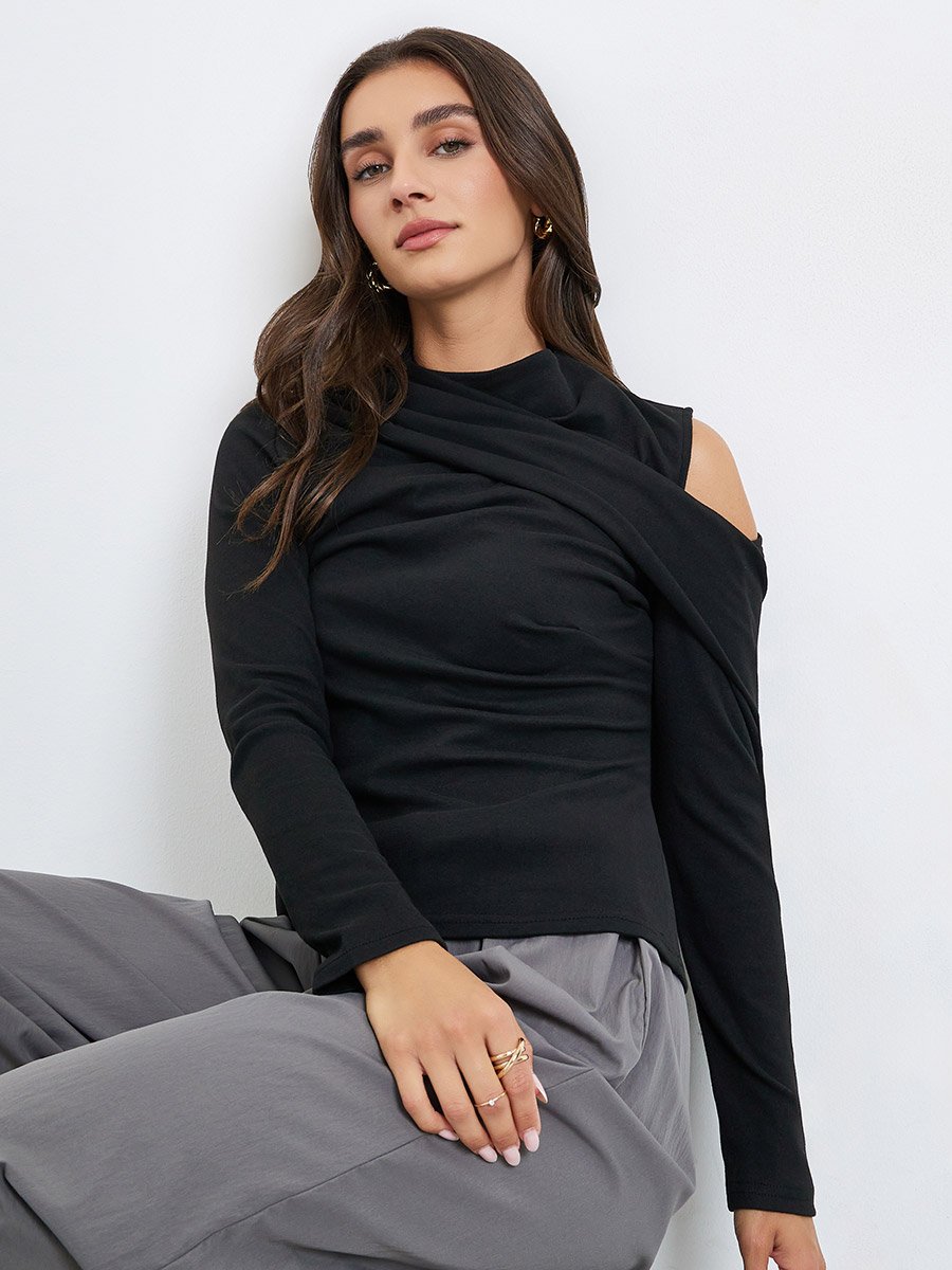 Women Asymmetric Drape Knit Top