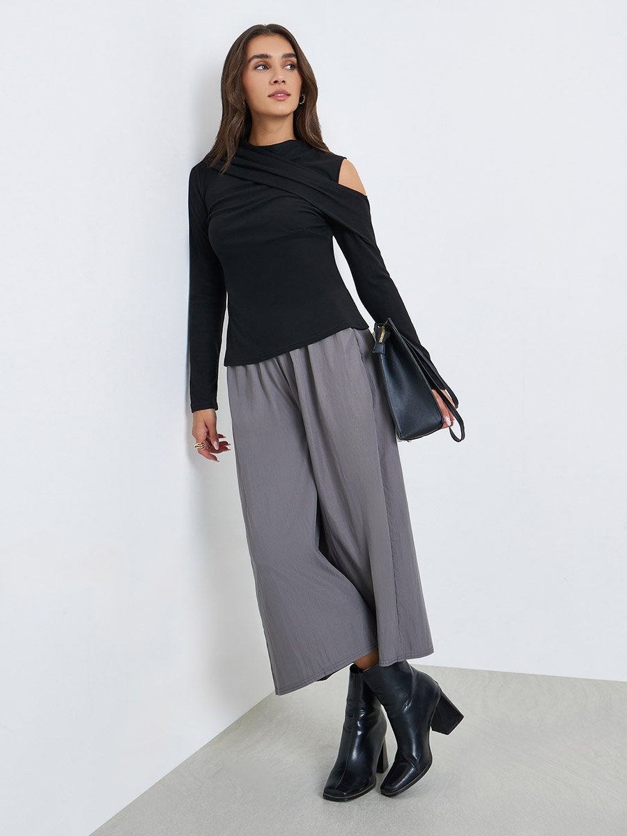 Women Asymmetric Drape Knit Top
