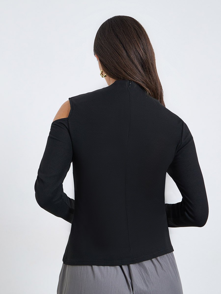 Women Asymmetric Drape Knit Top