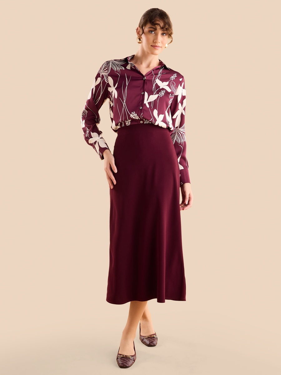 Plain A-Line Midi Skirt