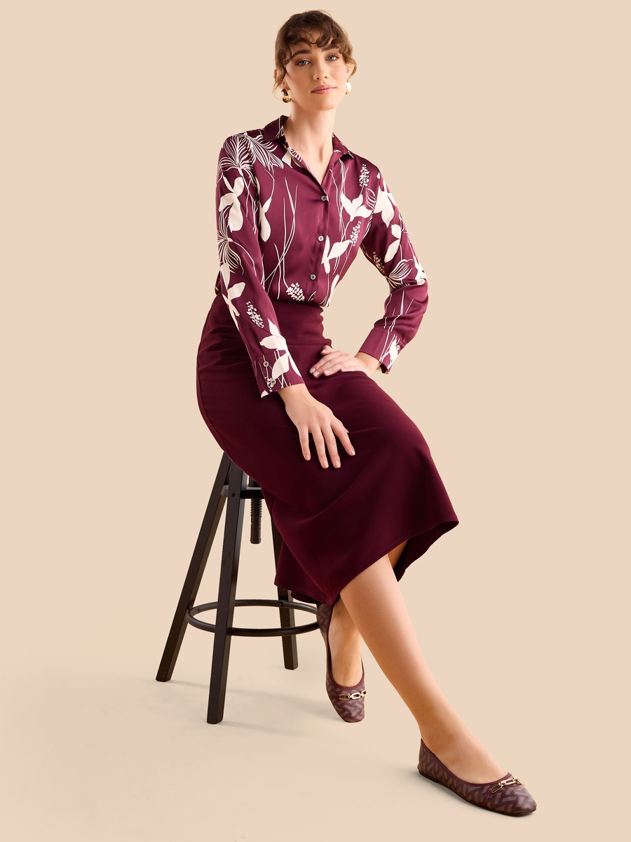 Plain A-Line Midi Skirt