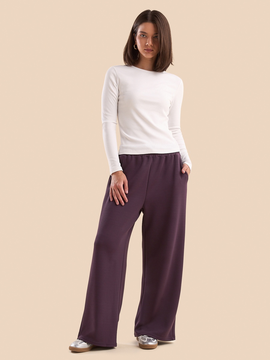 Plain Wide Leg Track Pants with Drawstring Closure
