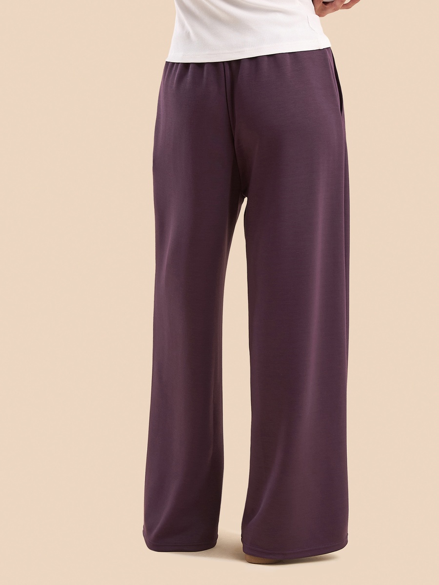 Plain Wide Leg Track Pants with Drawstring Closure