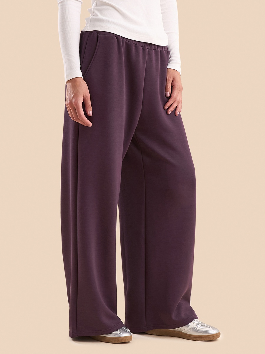 Plain Wide Leg Track Pants with Drawstring Closure