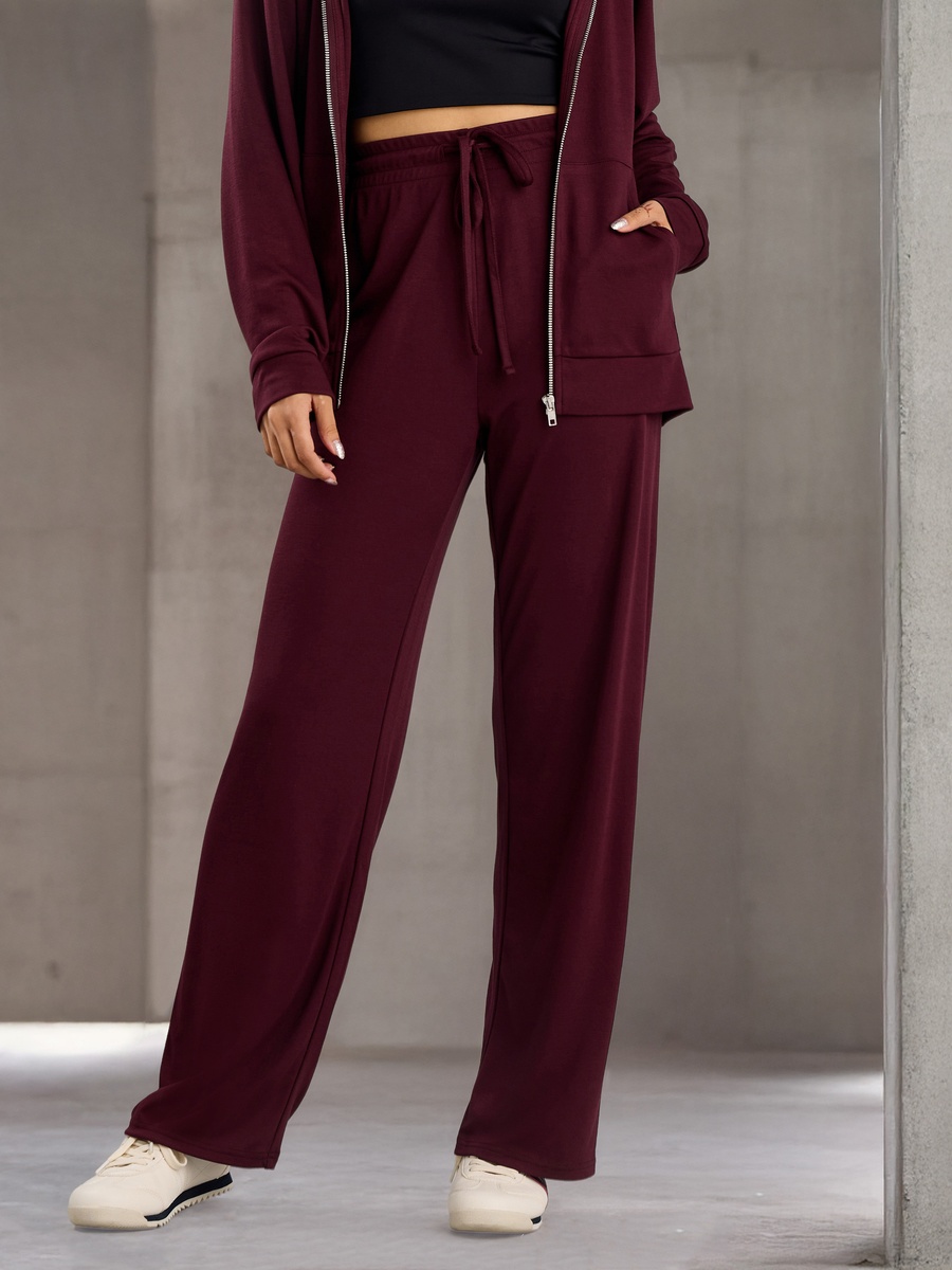 Textured Wide Leg Track Pants with Drawstring Closure