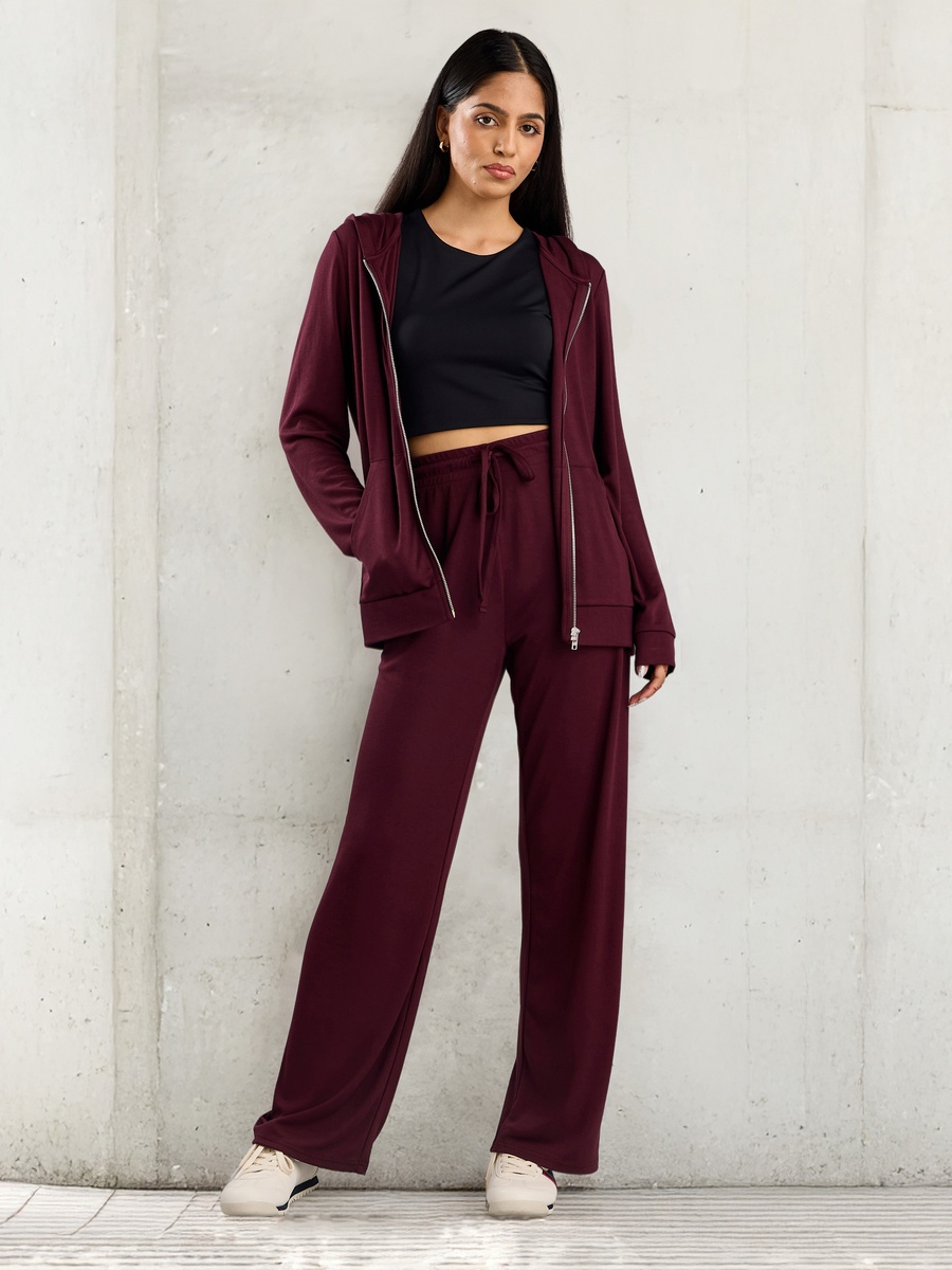 Textured Wide Leg Track Pants with Drawstring Closure