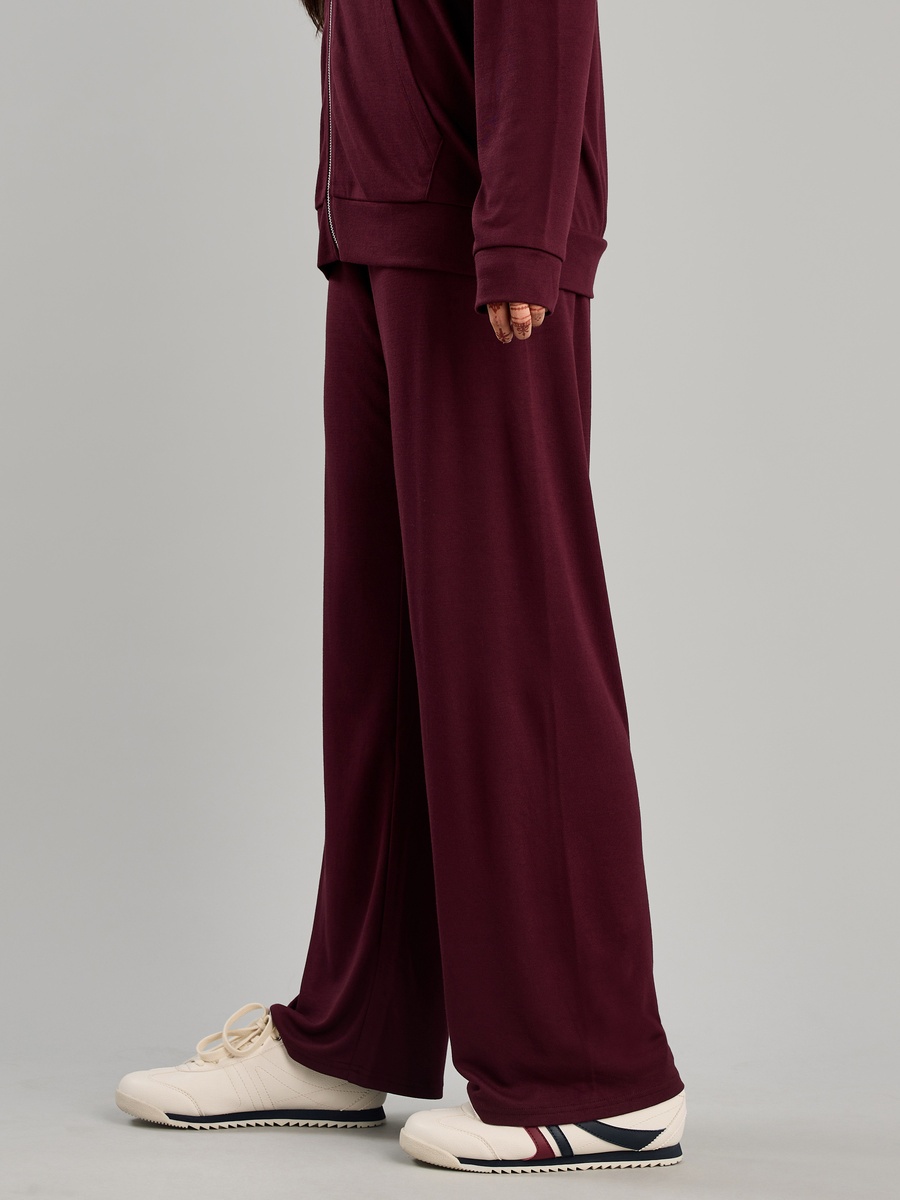 Textured Wide Leg Track Pants with Drawstring Closure