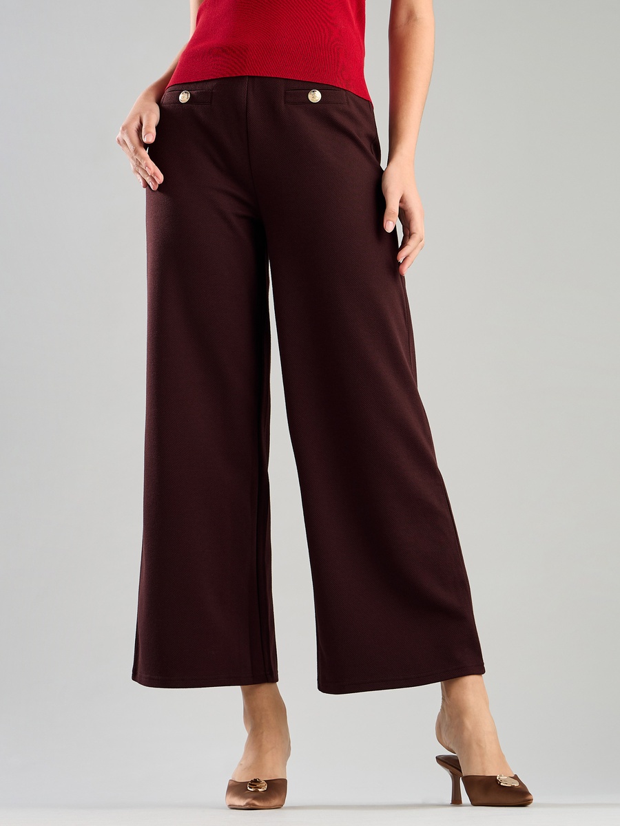 Plain Wide Leg Pants with Welt Pocket