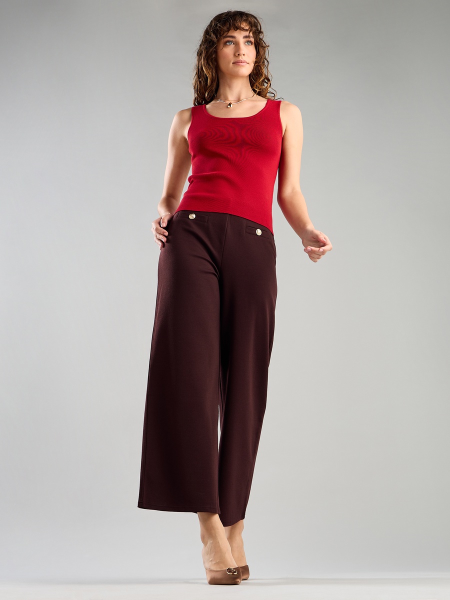Plain Wide Leg Pants with Welt Pocket