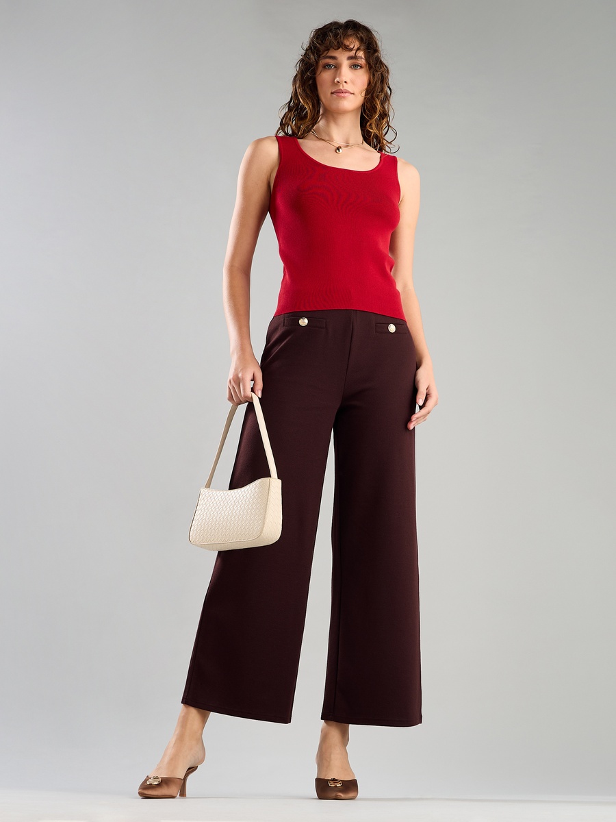 Plain Wide Leg Pants with Welt Pocket
