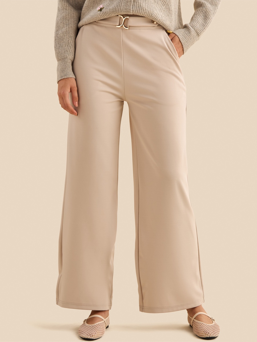 Wide Leg Pants with D-Ring Buckle