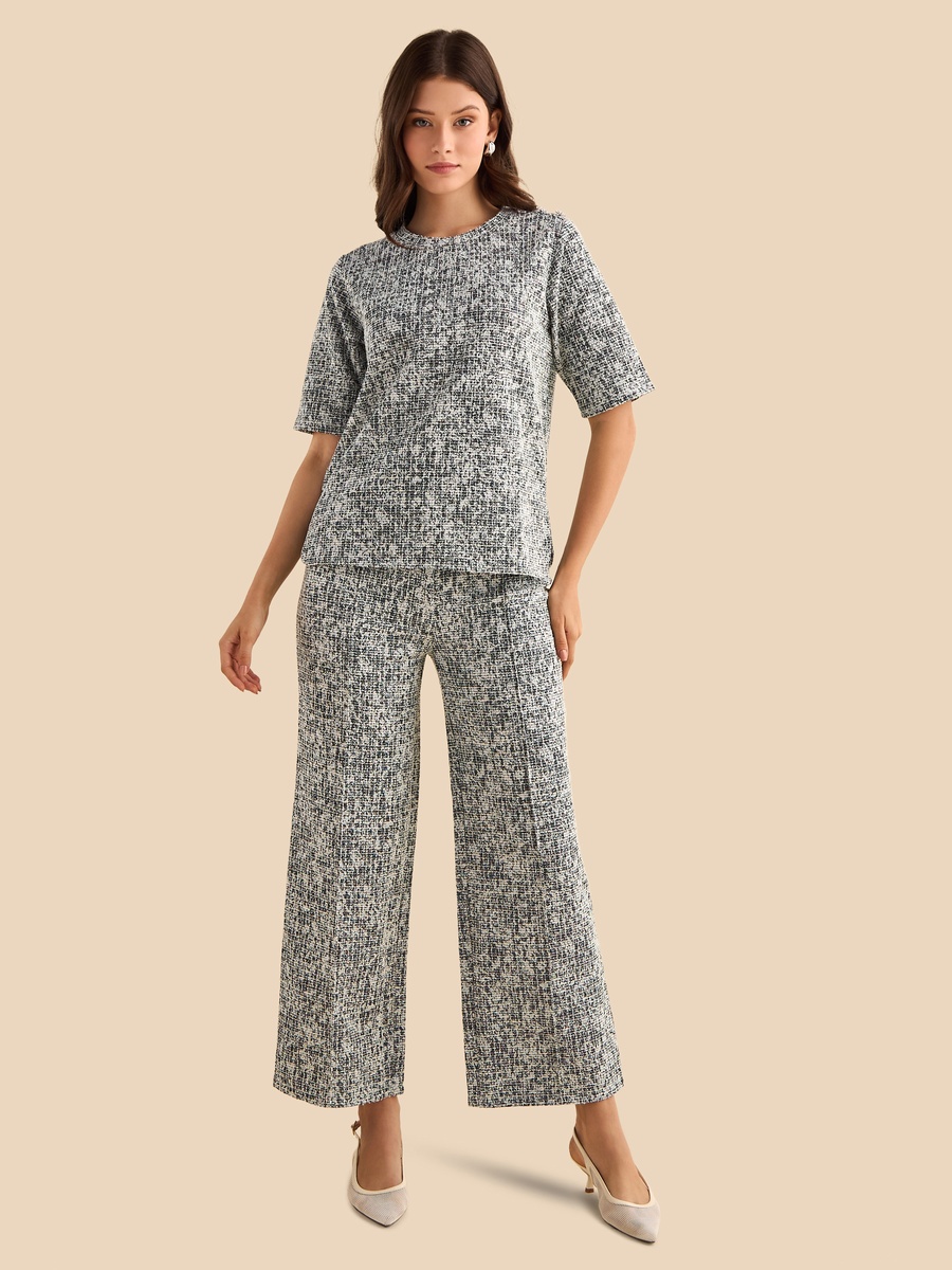Textured Tweed Wide Leg Pants