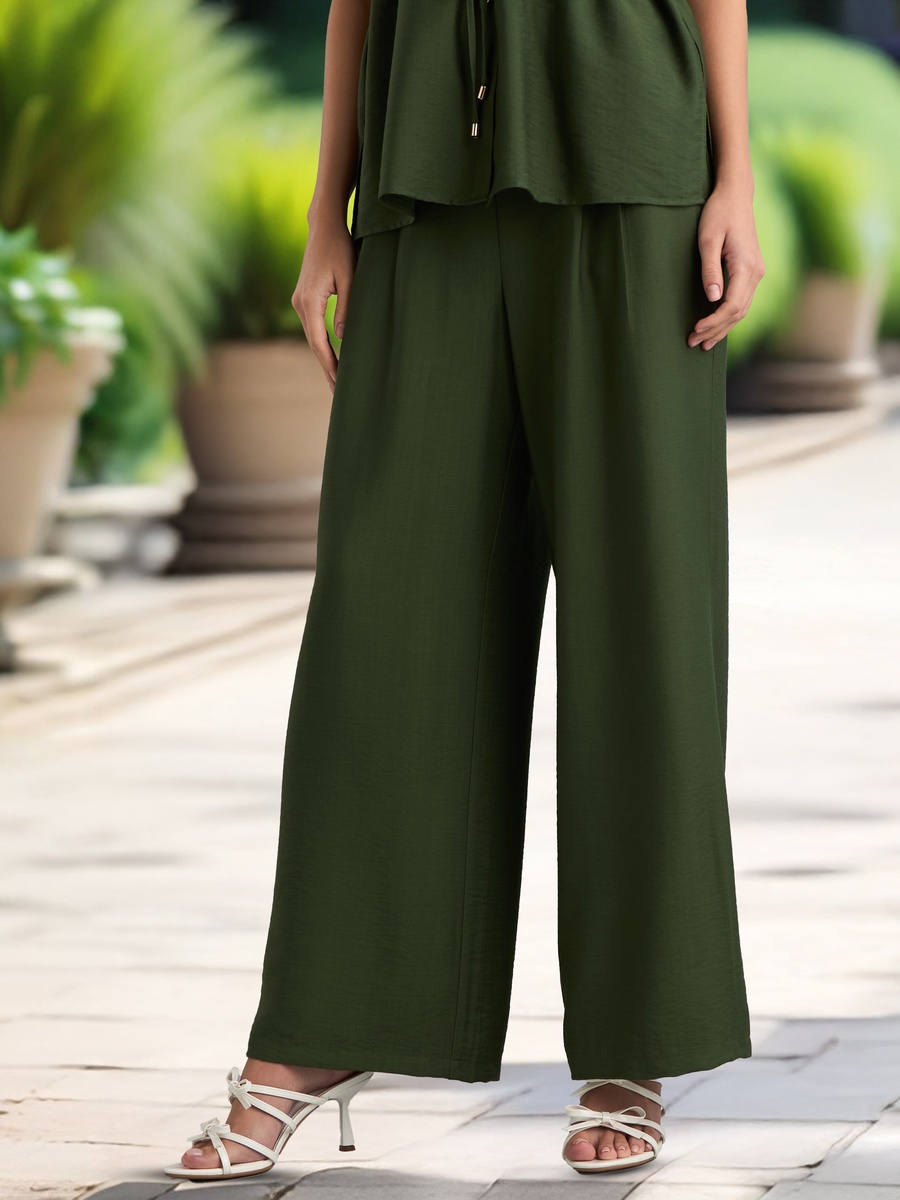 Plain Wide Leg Trousers with Pockets
