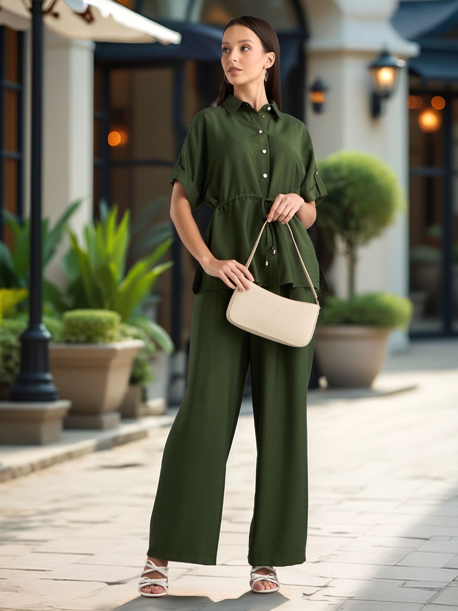 Plain Wide Leg Trousers with Pockets