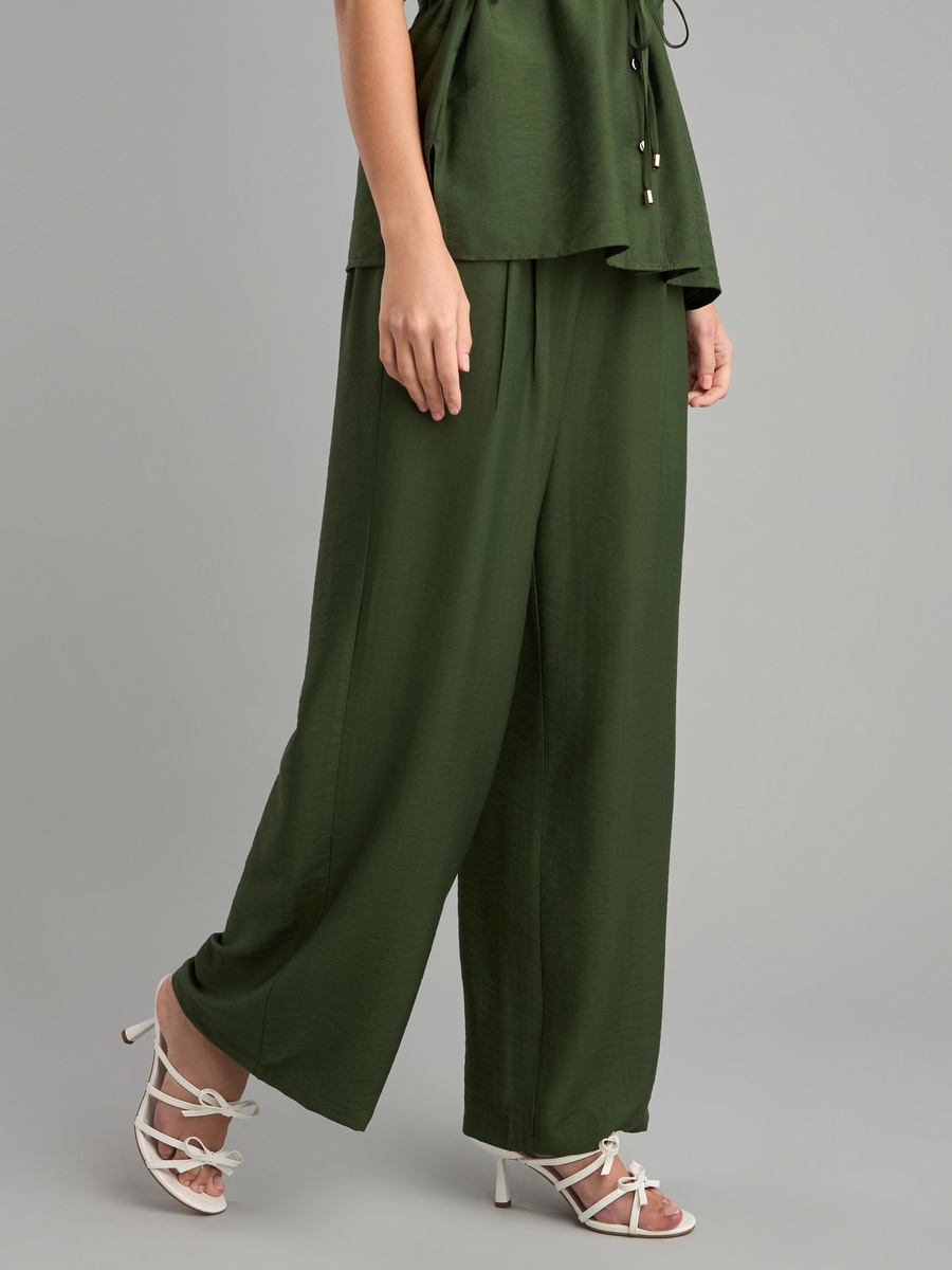 Plain Wide Leg Trousers with Pockets
