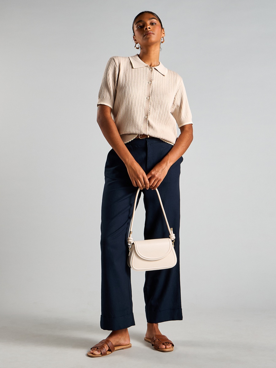 Belted Linen Blend Tapered Fit Pants