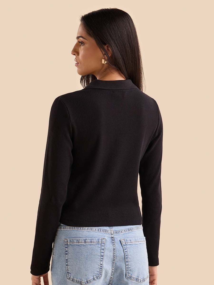 Ribbed Crop Polo T-Shirt