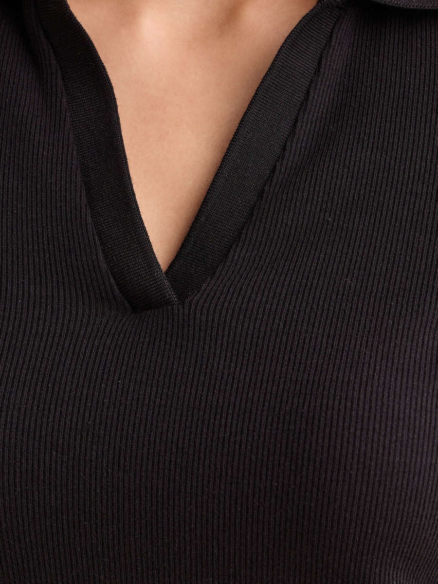 Ribbed Crop Polo T-Shirt