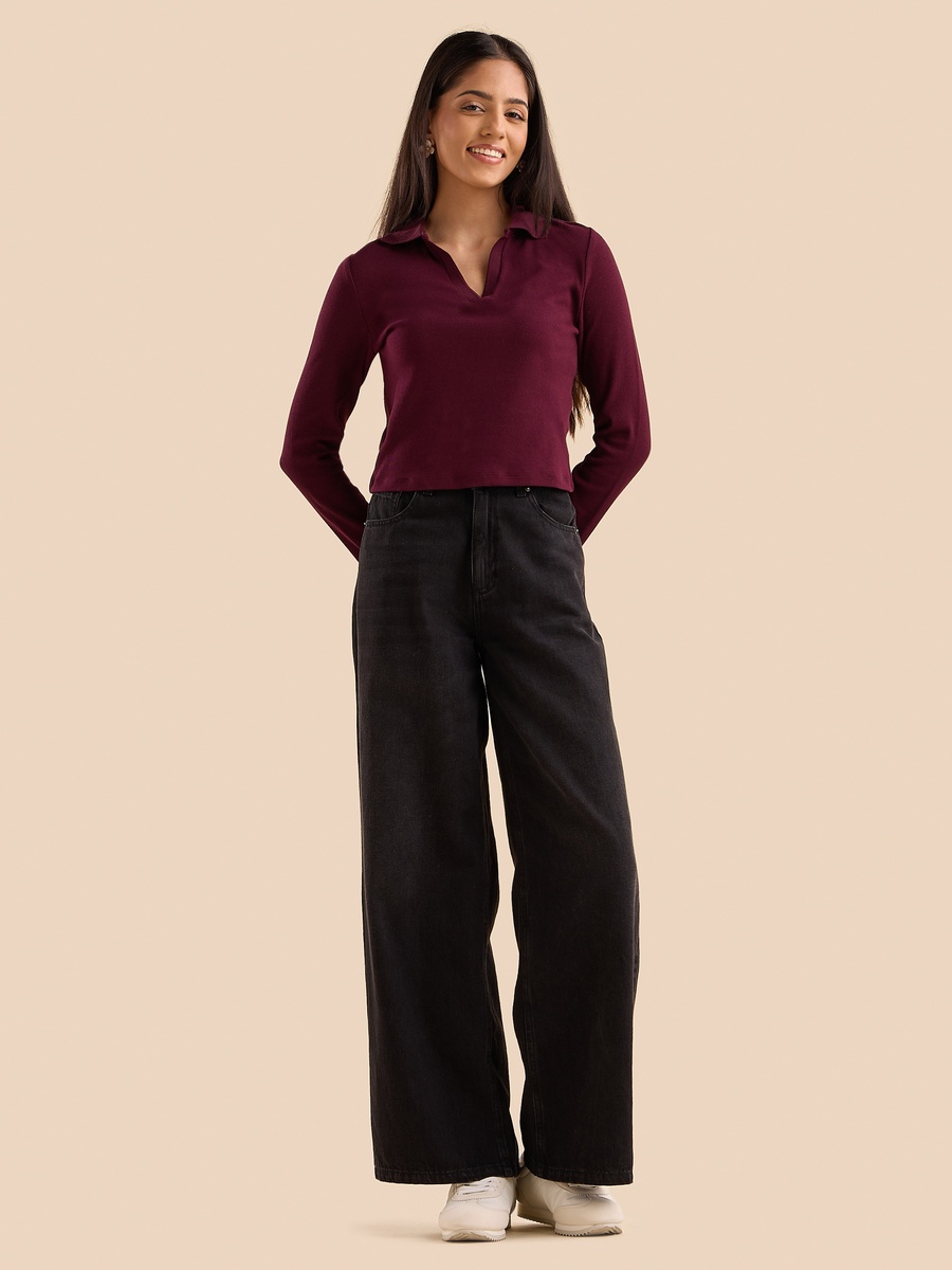 Ribbed Crop Polo T-Shirt