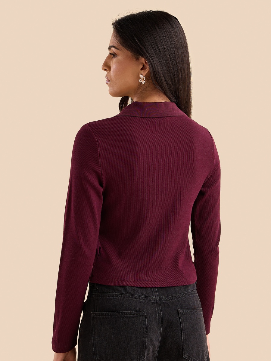 Ribbed Crop Polo T-Shirt