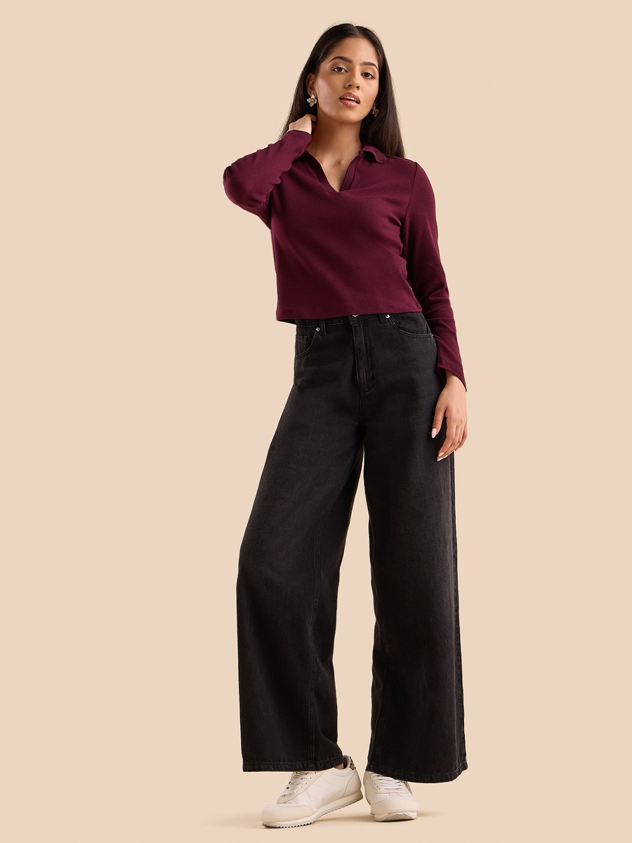 Ribbed Crop Polo T-Shirt