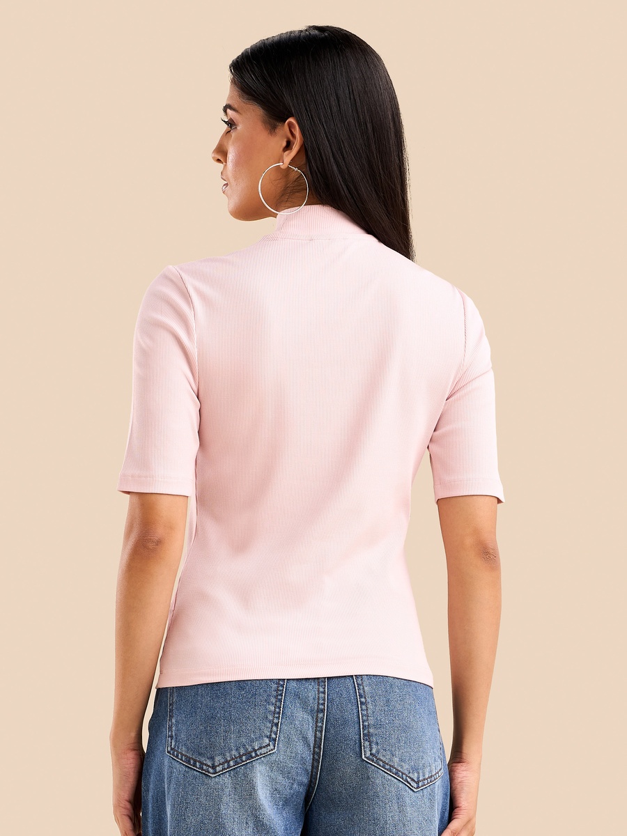 Ribbed High Neck Top