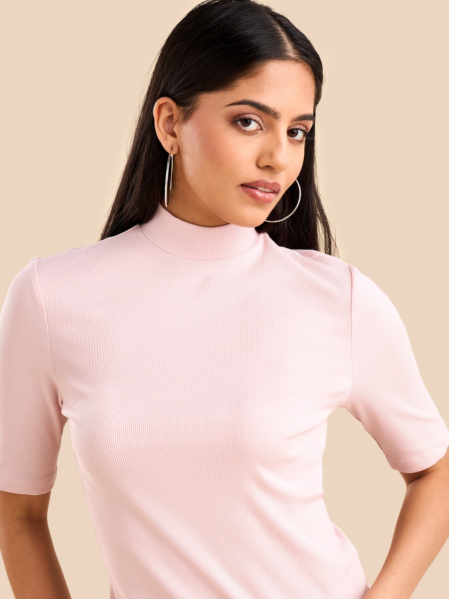 Ribbed High Neck Top