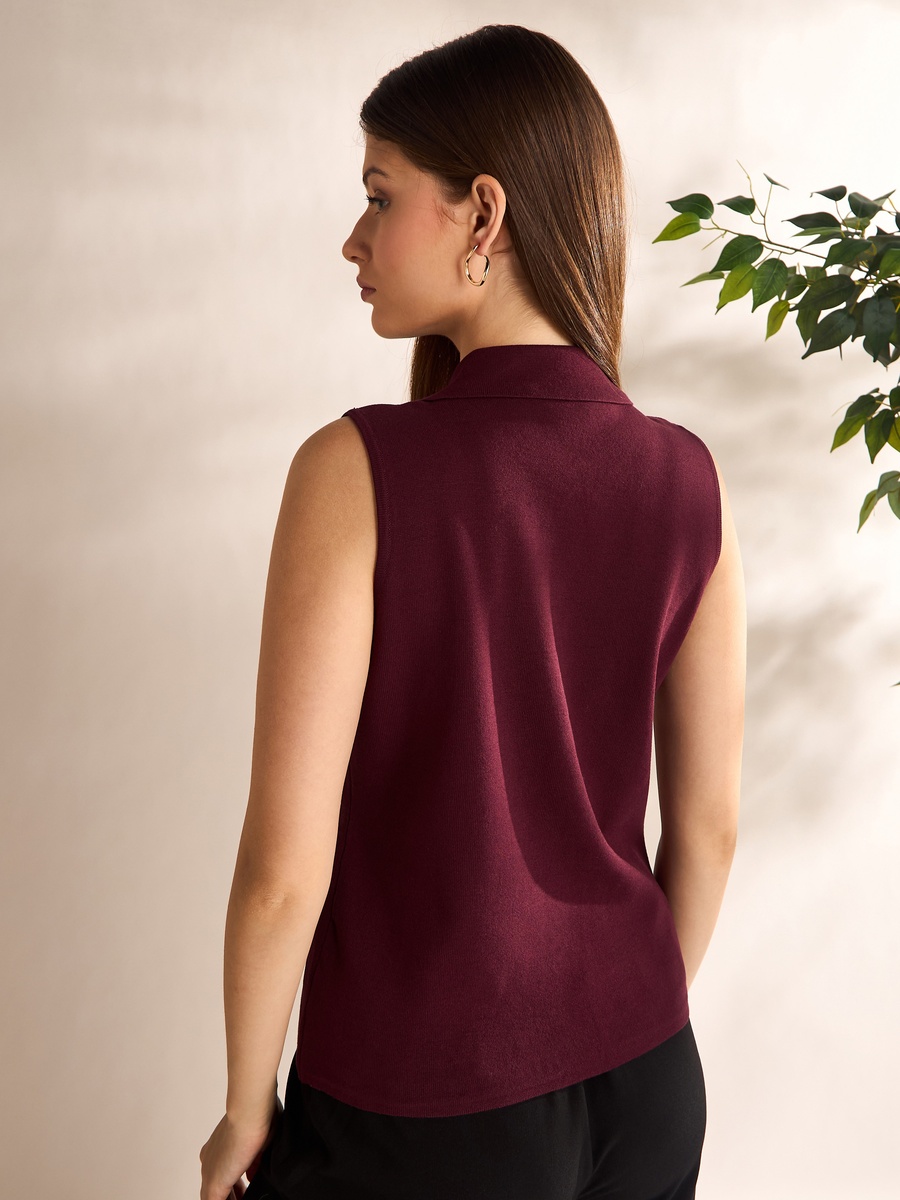 Plain Collared Sleeveless Top