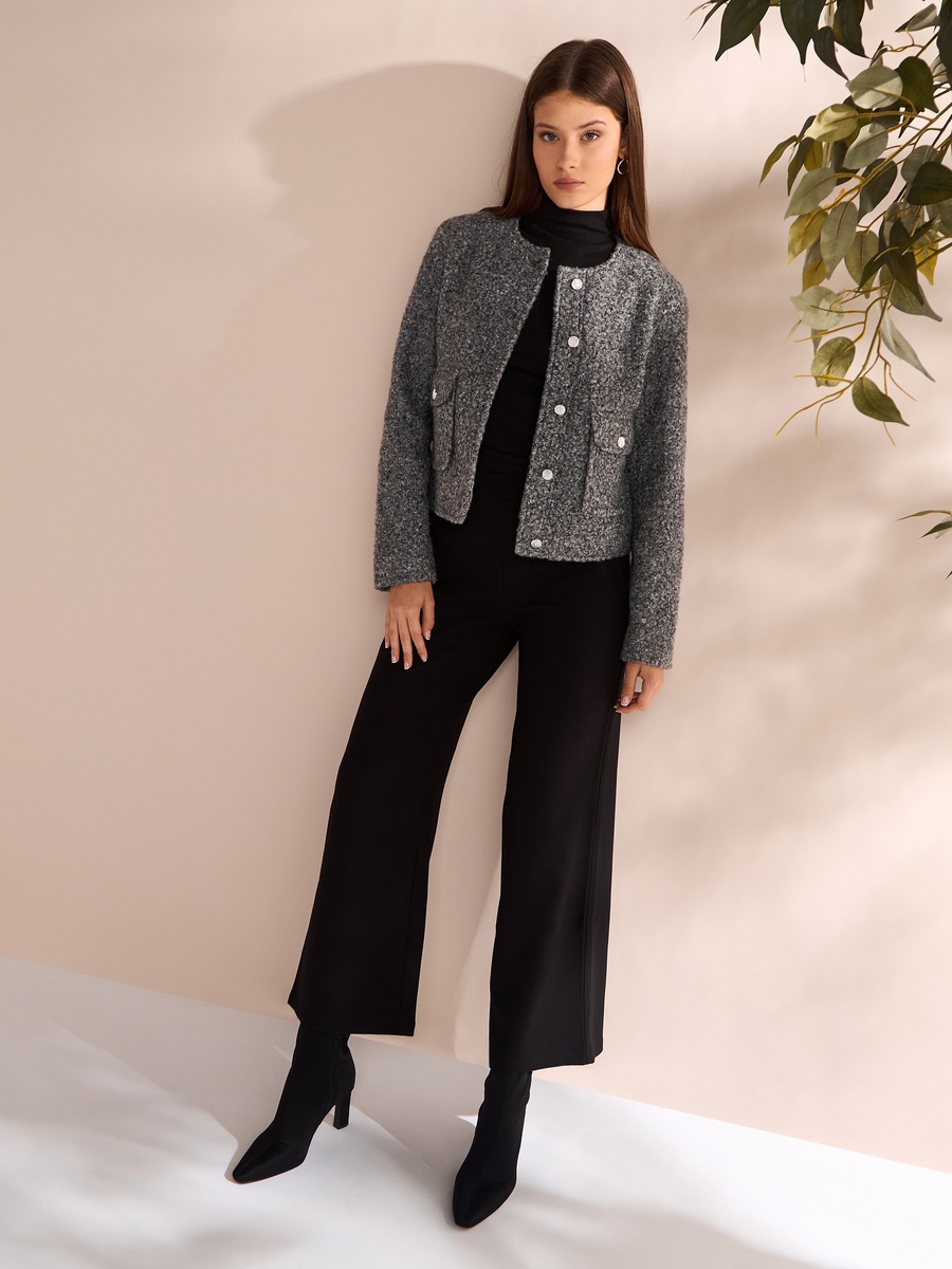 Textured Button Through Crop Jacket