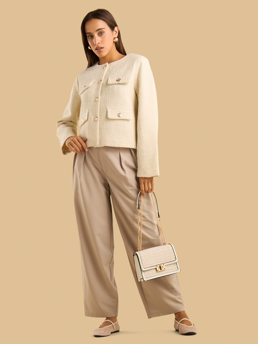 Front Button Crop Jacket with Pockets