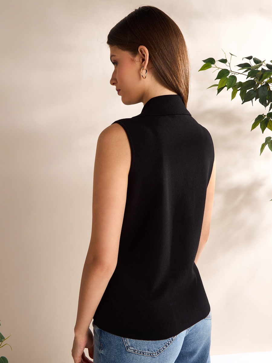 Plain Sleeveless Collared Waist Coat