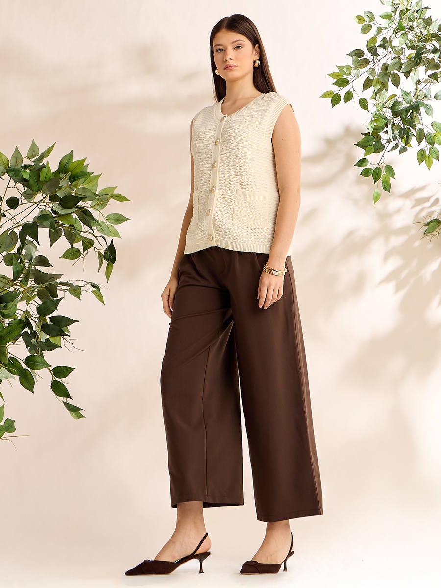 Textured Sleeveless Button Through Cardigan