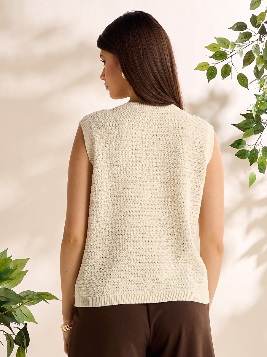 Textured Sleeveless Button Through Cardigan