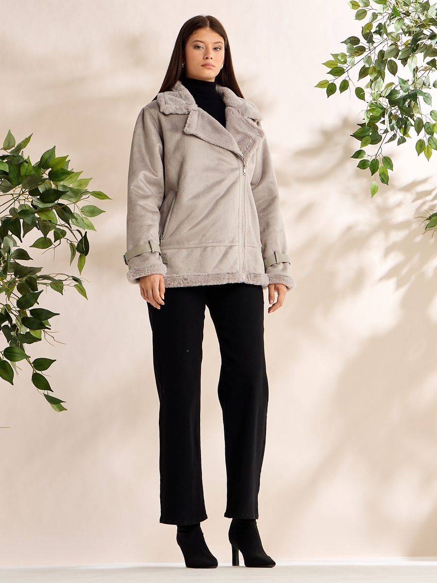 Suede Biker Jacket with Fur