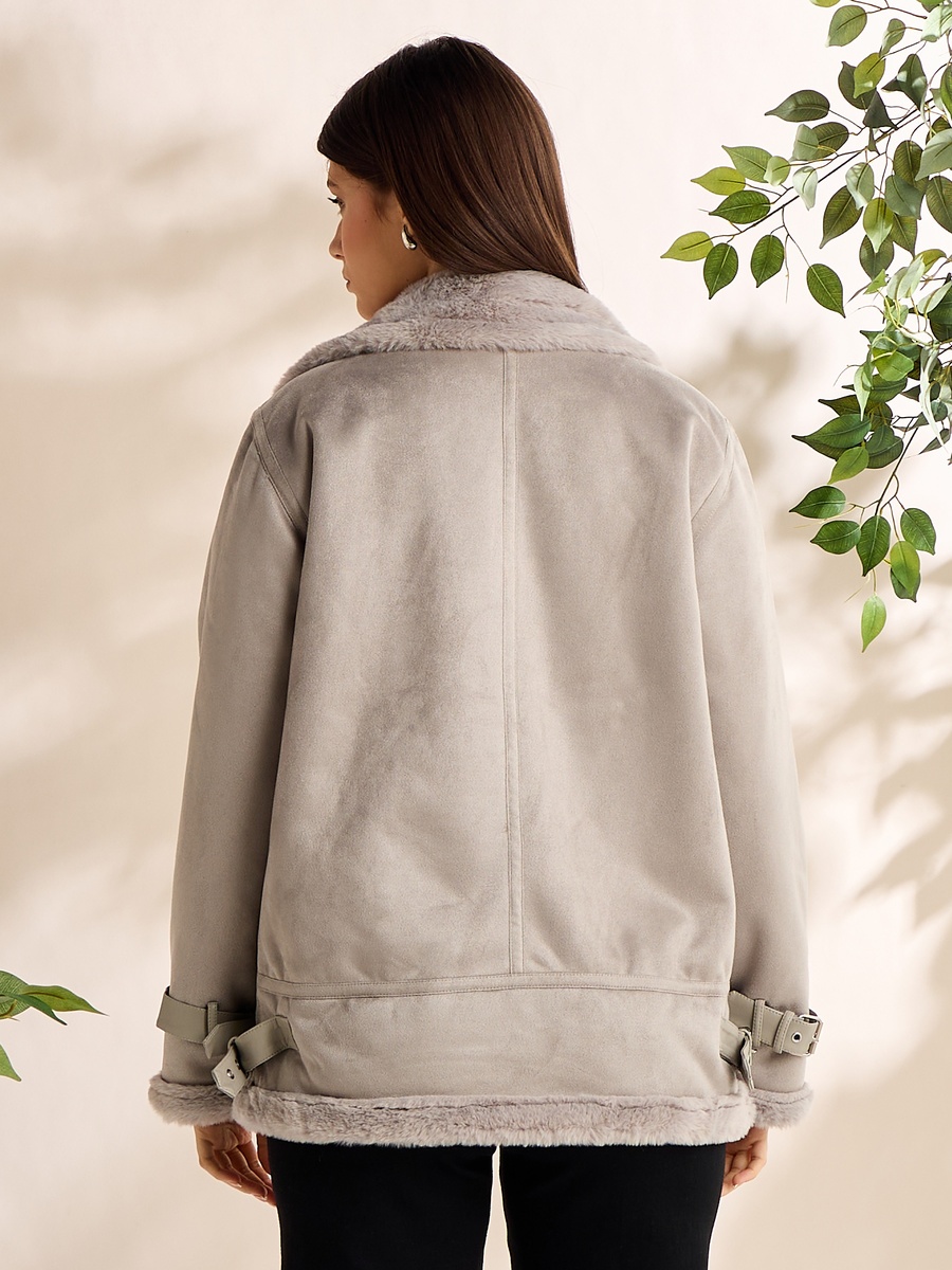 Suede Biker Jacket with Fur