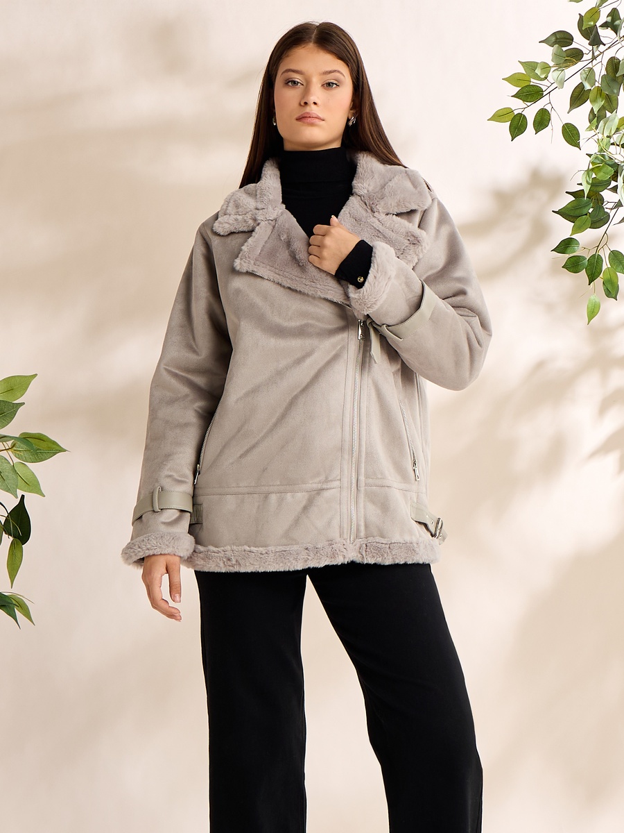 Suede Biker Jacket with Fur