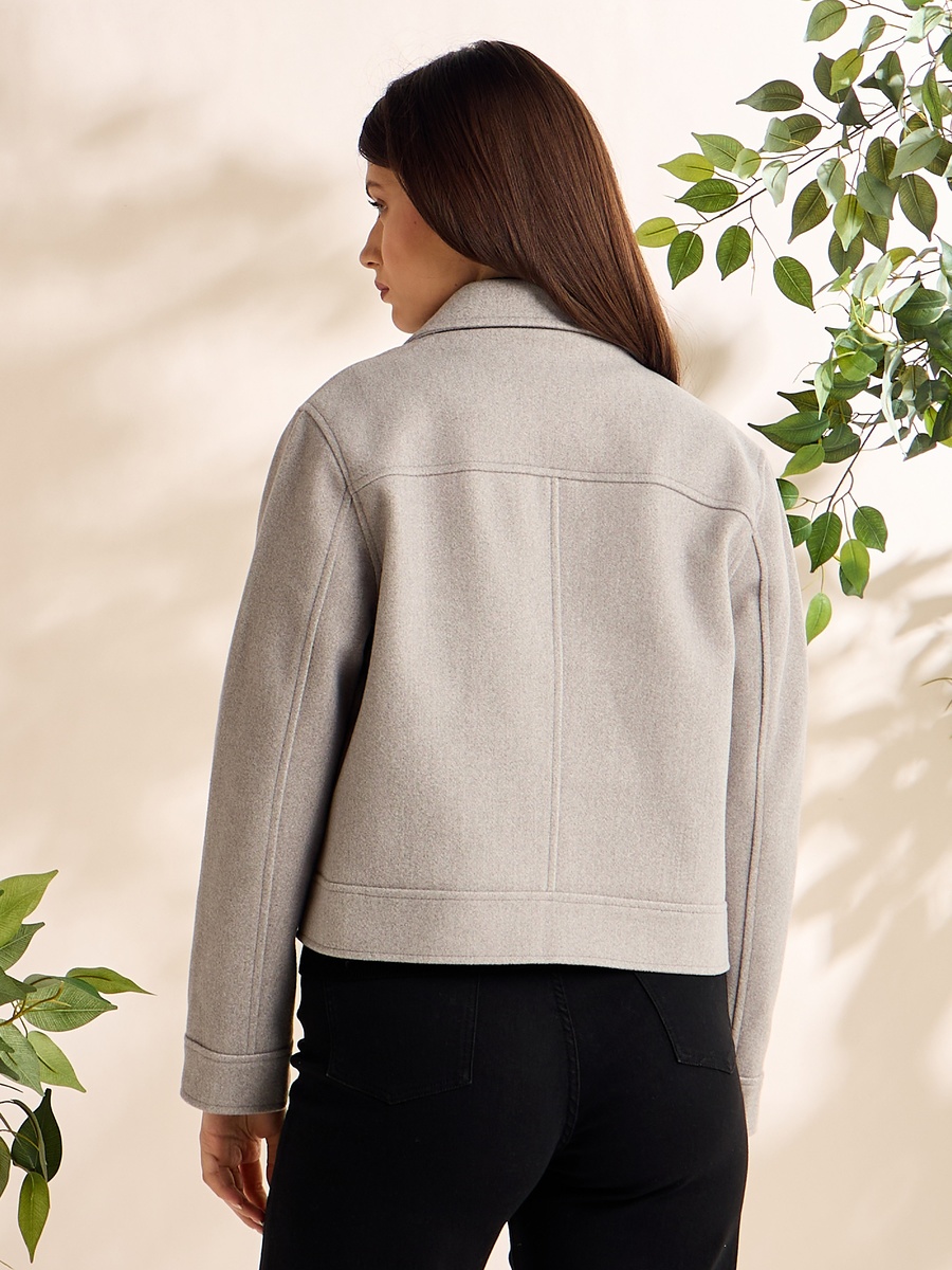 Cropped Zip Through Melton Jacket For Women at Kuwait | Styli