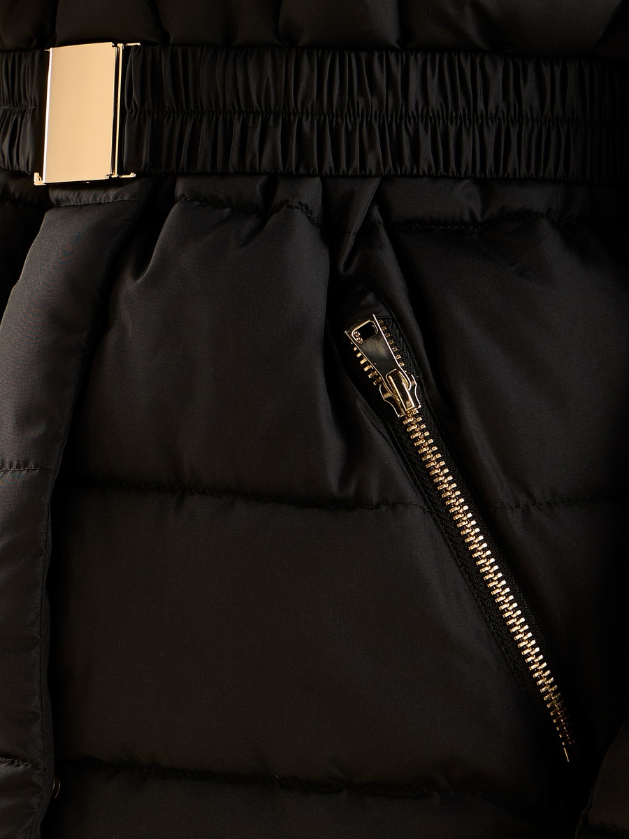 Plain Belted Puffer Jacket with Hood