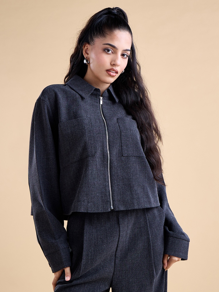 Contrast Tape Detail Cropped Jacket