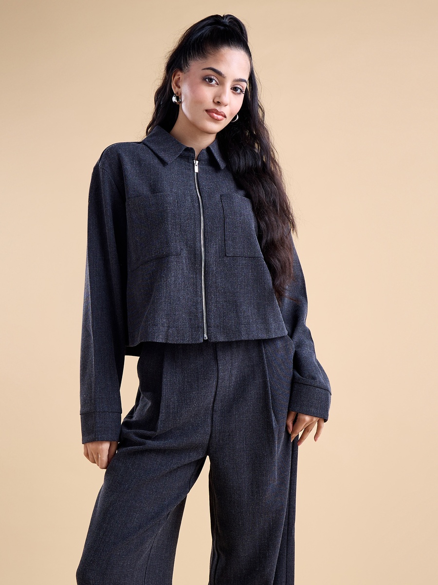 Contrast Tape Detail Cropped Jacket