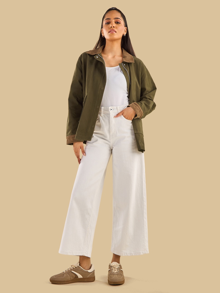 Jacket with Contrast Collar and Sleeve Cuffs
